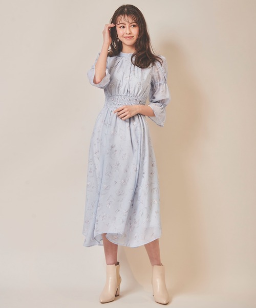 花柄シアーワンピース⭐︎ブルードレス⭐︎上品⭐︎大人可愛い⭐︎美品⭐︎送料無料⭐︎可愛い セール】花柄シアーワンピース（ワンピース）｜Sibra（シブラ