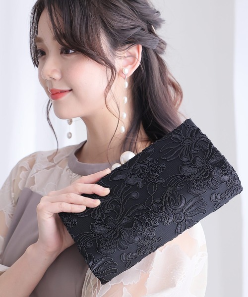 ElegChic クラッチバッグ パーティーバッグ フラワー 刺繍 コード