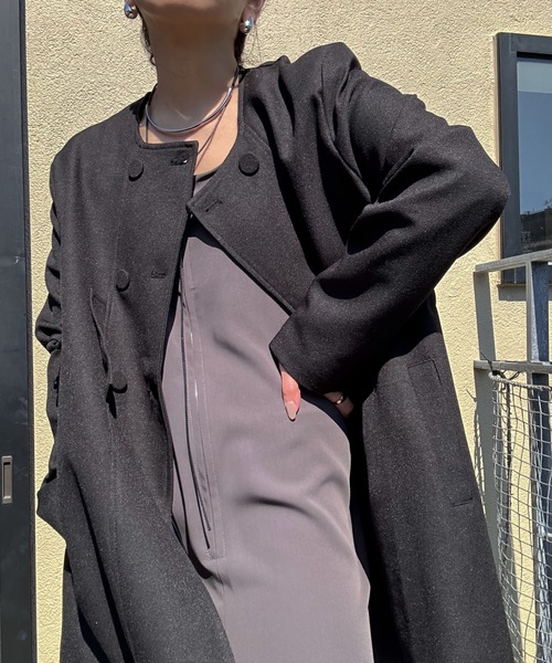 ULEULA（ウルア） ノーカラーコート コート タートルニット付きノー