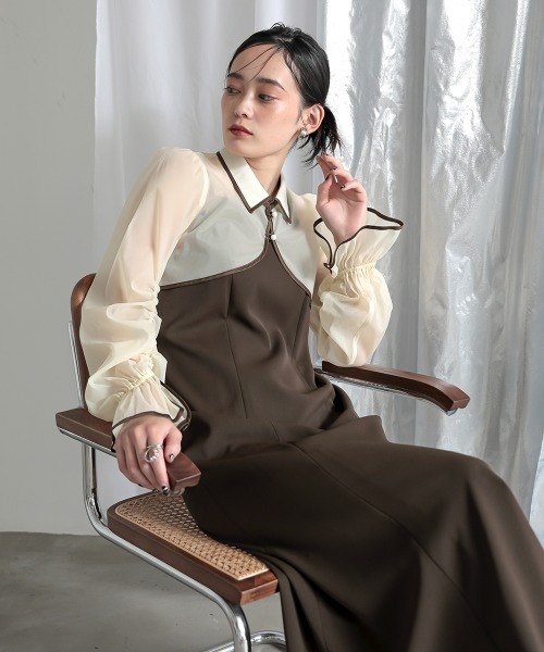 Callarusシフォンジーボレロワンピースドレス