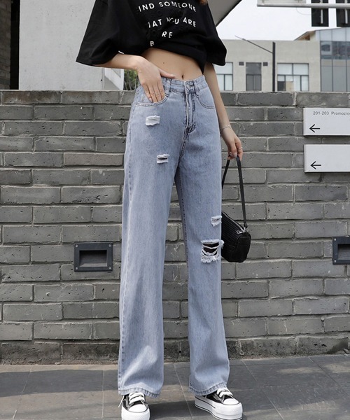 韓国 ストレートジーンズ デニムパンツ グレー レトロ miniministore ジーンズ デニム デニムパンツ ストレートパンツ