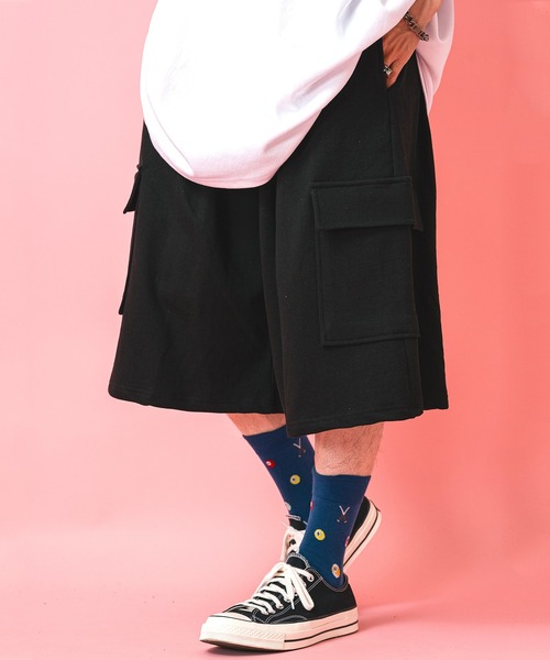 カーゴパンツ a.p.o.v. スーパーワイドカーゴスウェットハーフパンツ
