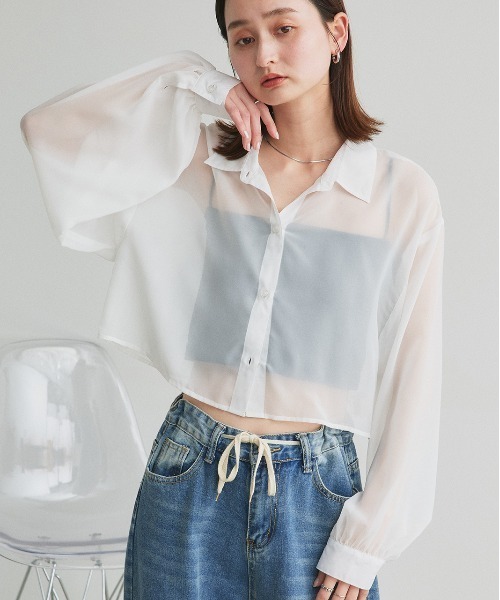 ad thie ブラウス シャツ シアーショート丈シャツ レディース