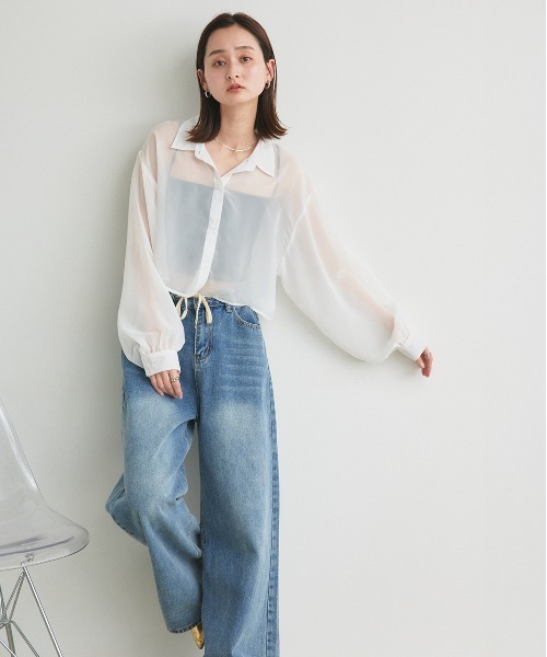 ad thie ブラウス シャツ シアーショート丈シャツ レディース