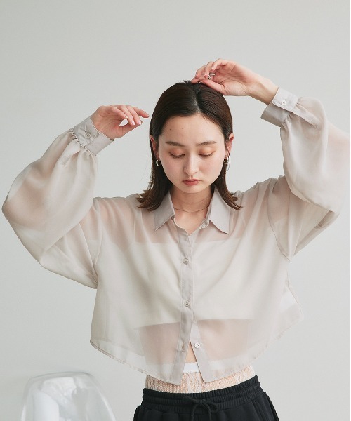 ad thie ブラウス シャツ シアーショート丈シャツ レディース