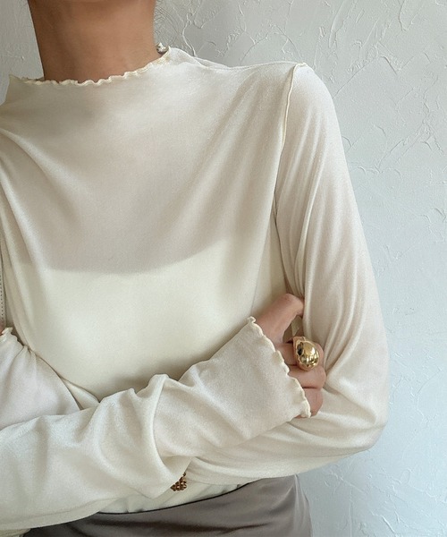 JUNOAH（ジュノア） tシャツ シアーベロアメロウトップス レディース