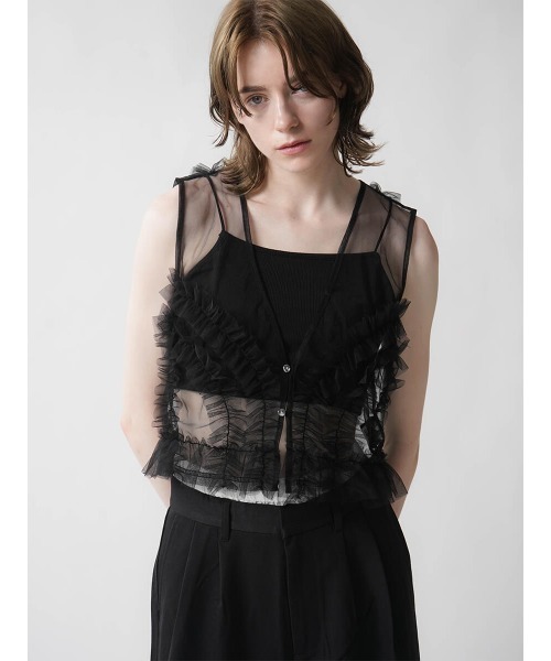 ベスト ジレ FRILL TULLE LAYERED VEST レディース