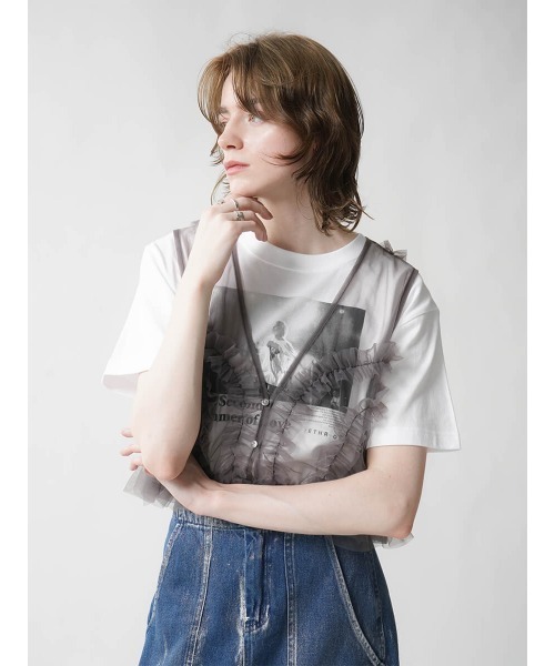 ベスト ジレ FRILL TULLE LAYERED VEST レディース : ZOZOTOWN