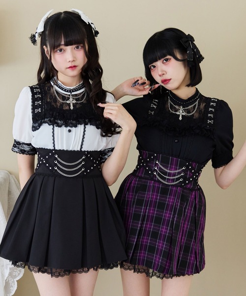 DearMyLove ブラウス シャツ 十字架チェーンチョーカーレース