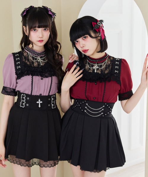 DearMyLove ブラウス シャツ 十字架チェーンチョーカーレース