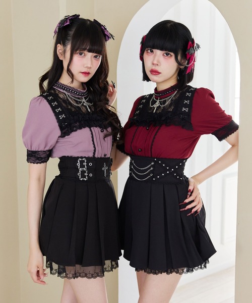 DearMyLove ブラウス シャツ 十字架チェーンチョーカーレースブラウス