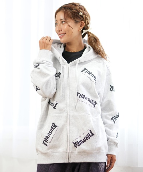 パーカー 「ムラサキスポーツ限定」THRASHER/スラッシャー ジップアップパーカー 243TH2PK017 レディース
