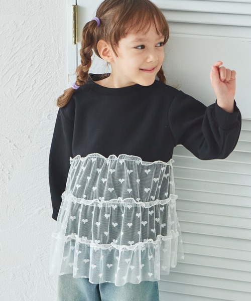 pairmanon（ペアマノン） トレーナー 裏起毛 ハート リボン 柄チュール