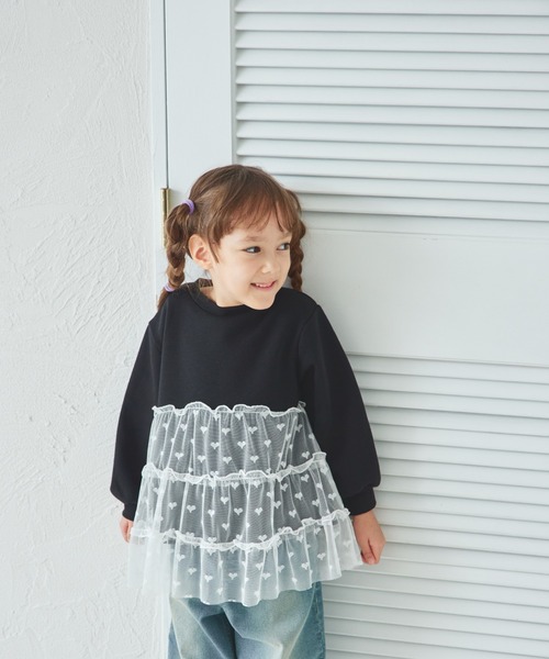 pairmanon（ペアマノン） トレーナー 裏起毛 ハート リボン 柄チュール