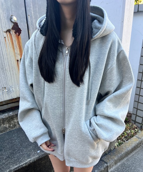 パーカー 裏起毛ダブルZIPビッグパーカー レディース メンズ