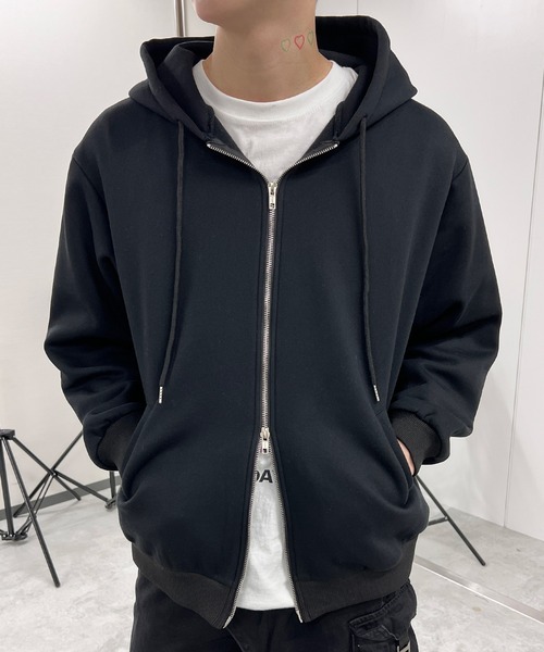 パーカー 裏起毛ダブルZIPビッグパーカー レディース メンズ