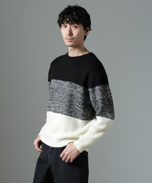 NANO universe セーター ニット ウールミックスパネルボーダーニット  