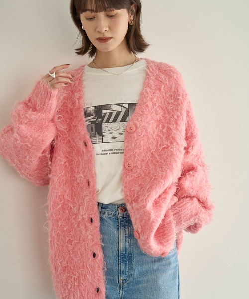 meilmada カーディガン モヘアライクVネックカーディガン レディース