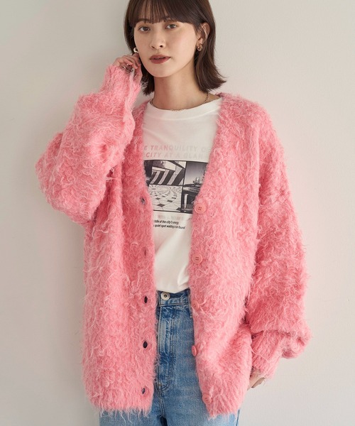 BRILL Vネック カーディガン モヘア ピンク 長袖 meilmada カーディガン モヘアライクVネックカーディガン レディース