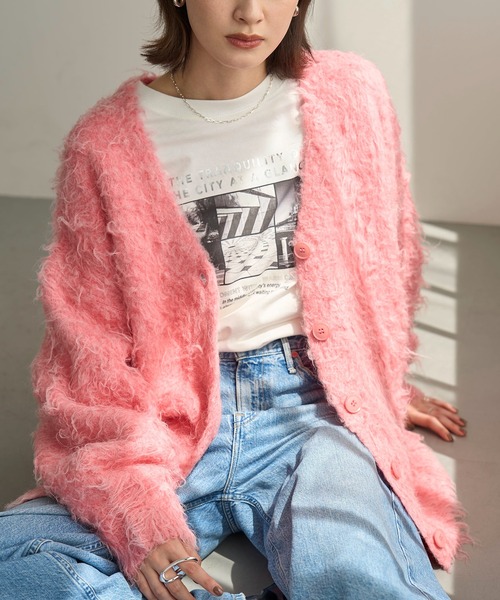 meilmada カーディガン モヘアライクVネックカーディガン レディース