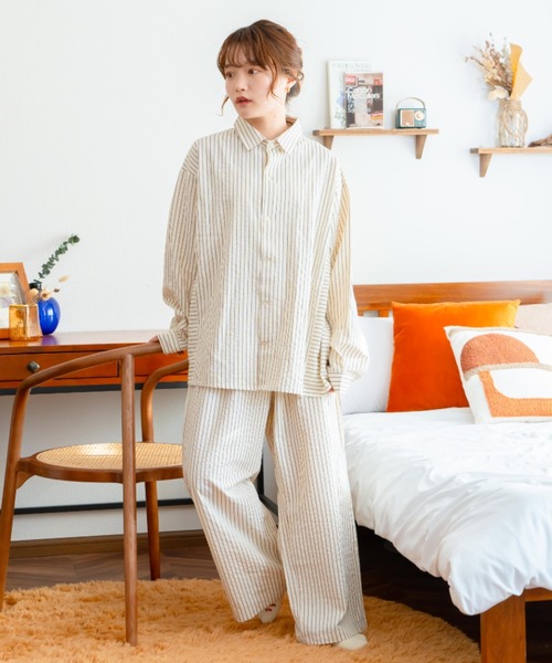 ブラウス シャツ 「eLur」ストライプシャツ(パジャマ) レディース メンズ eLur ブラウス シャツ 「eLur」ストライプシャツ(パジャマ