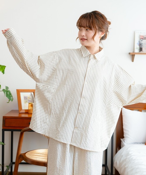 eLur（エラー） ブラウス シャツ ストライプシャツ(パジャマ