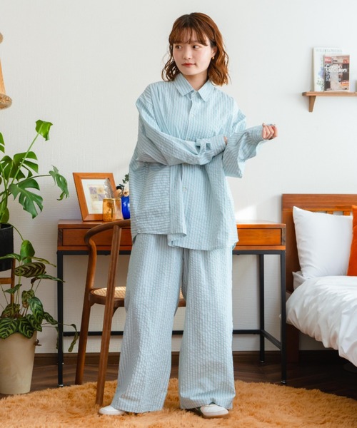ブラウス シャツ 「eLur」ストライプシャツ(パジャマ) レディース メンズ eLur ブラウス シャツ 「eLur」ストライプシャツ(パジャマ