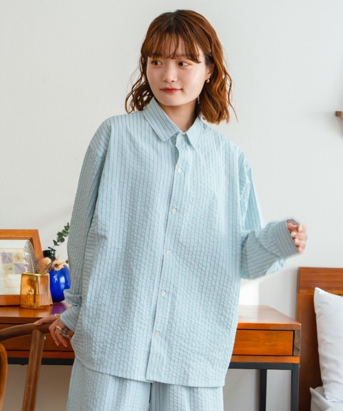 ブラウス シャツ 「eLur」ストライプシャツ(パジャマ) レディース メンズ eLur ブラウス シャツ 「eLur」ストライプシャツ(パジャマ