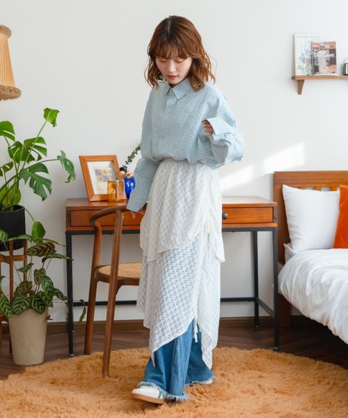 ブラウス シャツ 「eLur」ストライプシャツ(パジャマ) レディース メンズ eLur ブラウス シャツ 「eLur」ストライプシャツ(パジャマ