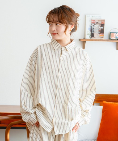 ブラウス シャツ 「eLur」ストライプシャツ(パジャマ) レディース メンズ eLur ブラウス シャツ 「eLur」ストライプシャツ(パジャマ