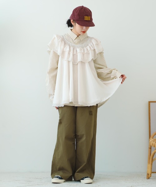 ブラウス シャツ 「eLur」ストライプシャツ(パジャマ) レディース メンズ eLur ブラウス シャツ 「eLur」ストライプシャツ(パジャマ