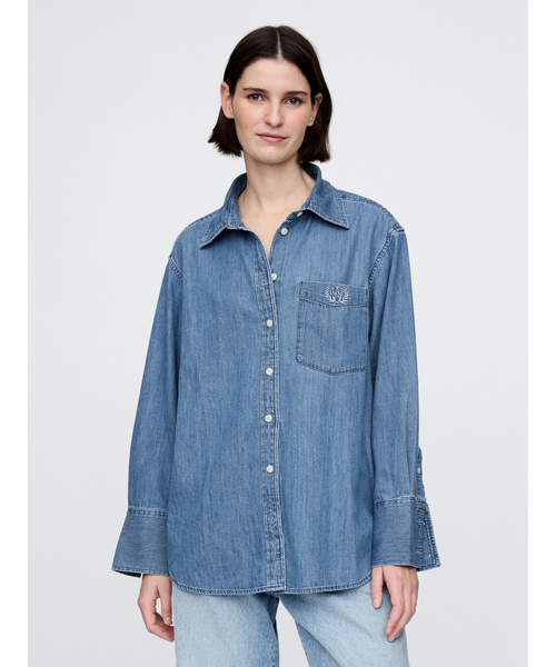 GAP ブラウス シャツ シャンブレー デニム ビッグシャツ