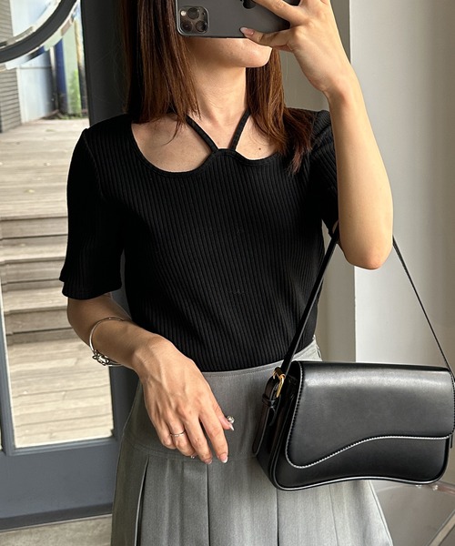 RANAN（ラナン） tシャツ バックリボンホルターネックリブトップス