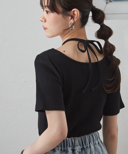 RANAN（ラナン） tシャツ バックリボンホルターネックリブトップス