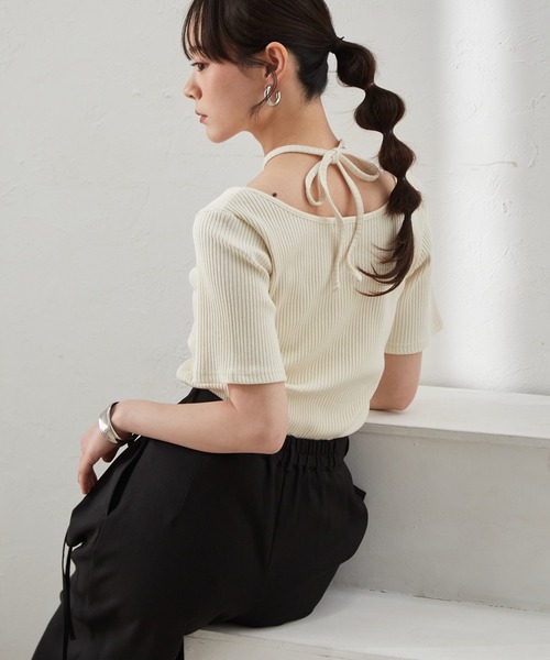 RANAN（ラナン） tシャツ 半袖 バックリボンホルターネックリブ
