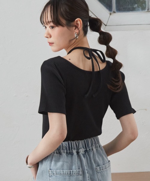 RANAN（ラナン） tシャツ バックリボンホルターネックリブトップス