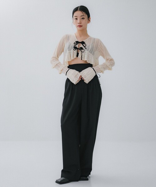 tanakadaisuke カーディガン flower lace short cardigan(FREE BLACK): tanakadaisuke
