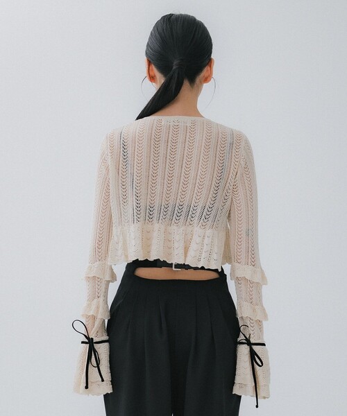 トップス tanakadaisuke doubleribbon knit cardigan タナカダイスケ| double ribbon knit cardigan Black