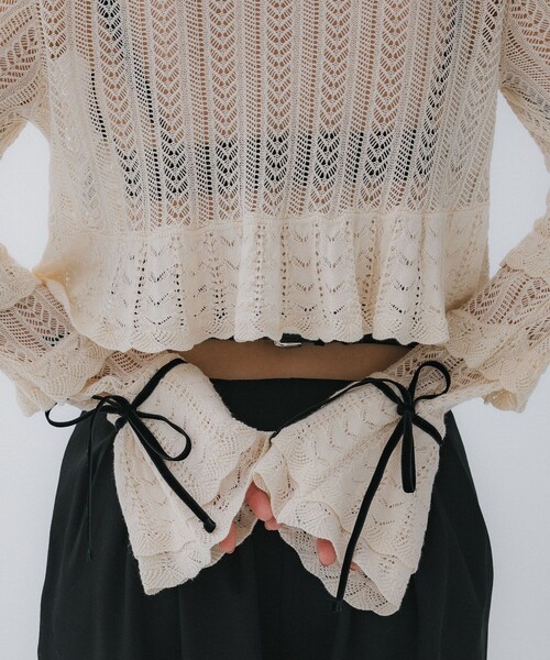 トップス double ribbon knit cardigan タナカダイスケ| double ribbon knit cardigan Black