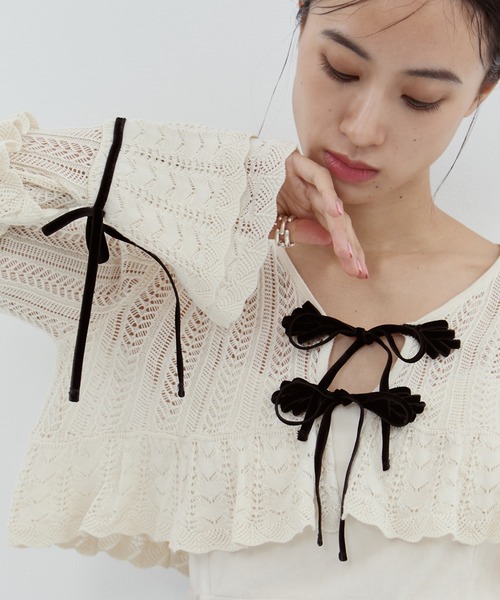 カーディガン 「tanakadaisuke/タナカダイスケ」double ribbon knit cardigan レディース