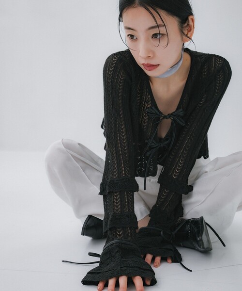 tanakadaisuke カーディガン flower lace short cardigan(FREE BLACK): tanakadaisuke