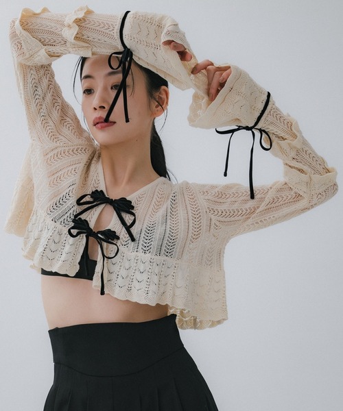トップス tanakadaisuke doubleribbon knit cardigan double ribbon knit cardigan(FREE IVORY): tanakadaisuke