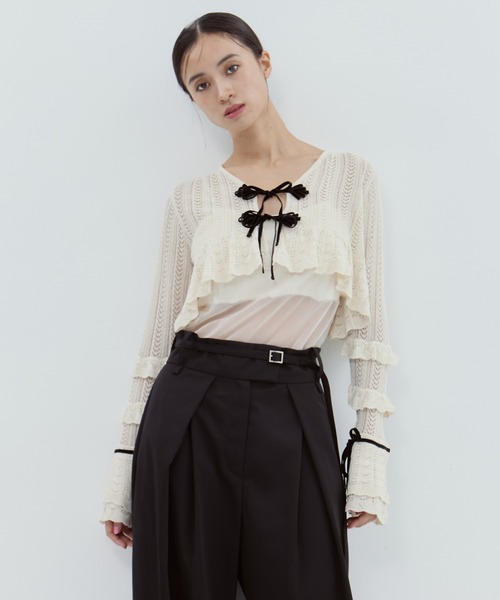 tanakadaisuke カーディガン flower lace short cardigan(FREE BLACK): tanakadaisuke