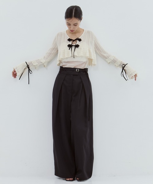 トップス double ribbon knit cardigan タナカダイスケ| double ribbon knit cardigan Black