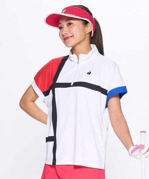 tシャツ （ワイドシルエット）カラーブロックハーフジップ半袖シャツ レディース