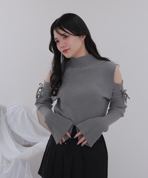 M DOLLY ニット セーター open shoulder high neck knit tops/オープン