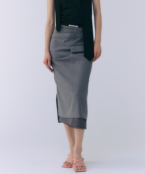 エルマンノシェルビーノ　グレー レースタイトスカート 美品ウールシルクカシミア JOSE MOON（ジョゼムーン） スカート CASCADE LACE TIGHTSKIRT