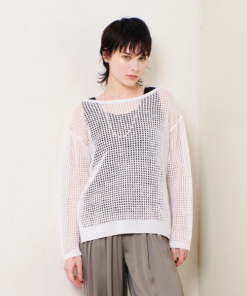 新品❤️アルチビオ❤️ホワイトメッシュジップアップセーター allureville（アルアバイル） ニット セーター リネンコードメッシュ