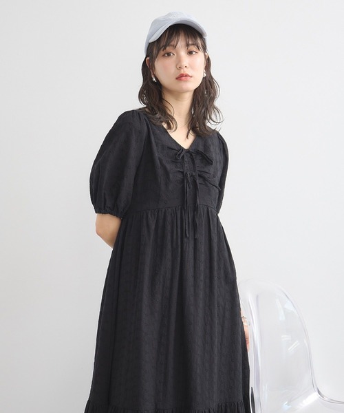 earth music&ecology ワンピース 花柄刺繍フレアワンピース