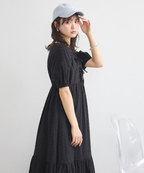 ♡ misha&puff 花鉄 ワンピース ♡ earth music&ecology ワンピース 花柄刺繍フレアワンピース